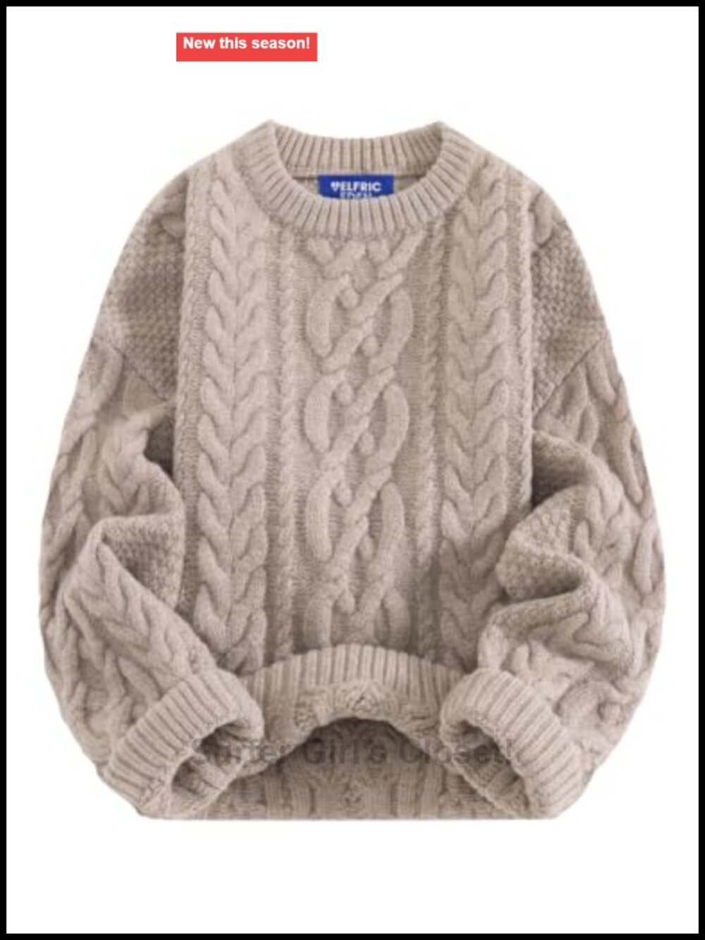 Oversized Chunky Cable Knit Crew Neck Pullover Sweater Loose Fit Fall Winter
